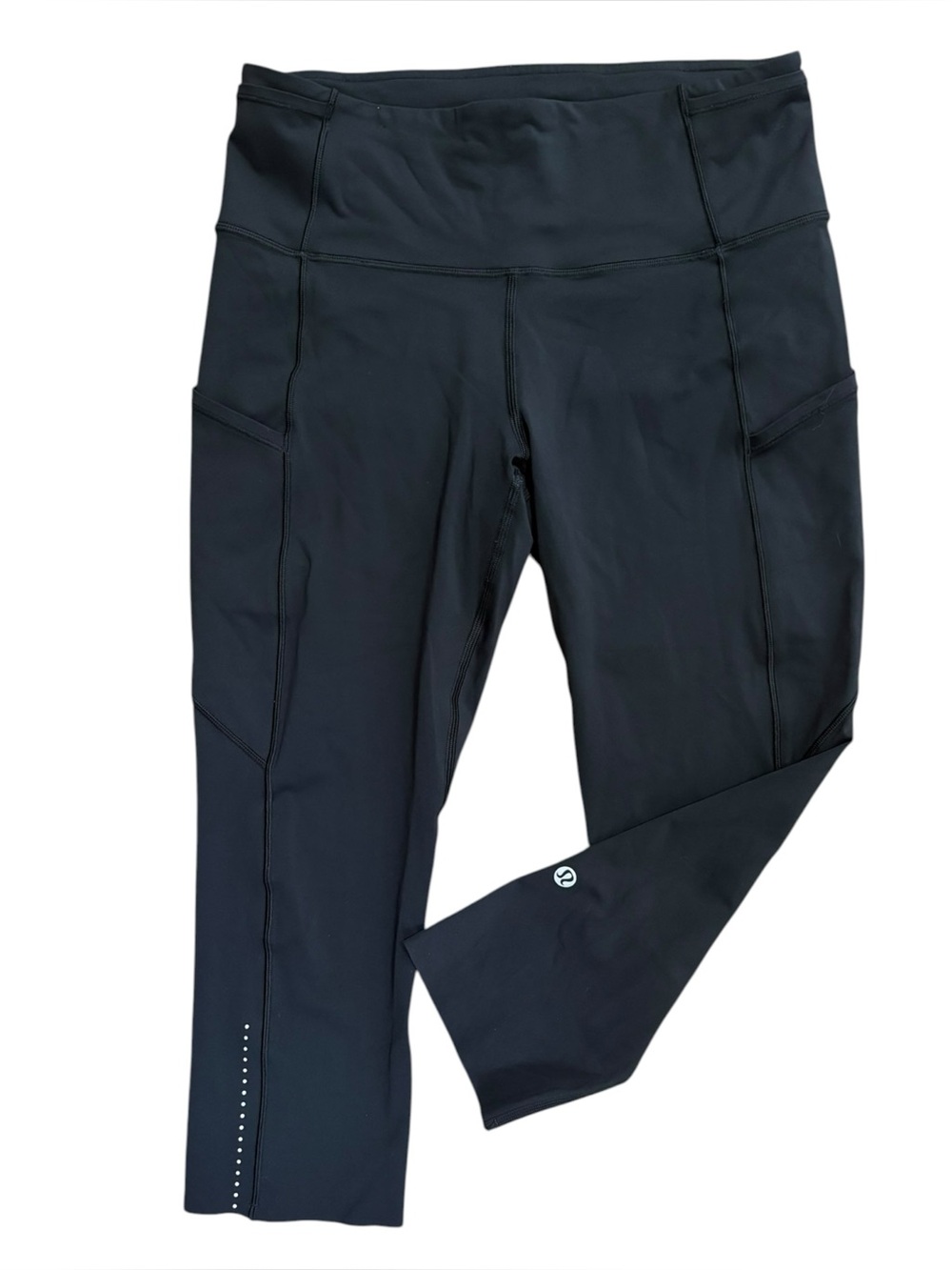 Lululemon Fast Free Crop II 19" Black Reflective Nulux Running Size 8